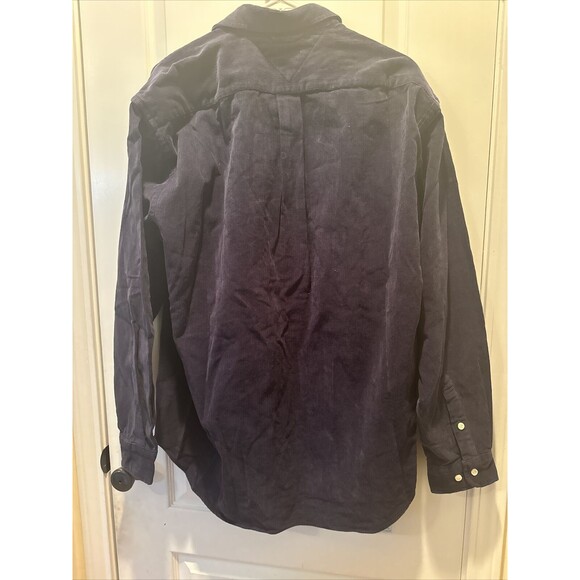 VTG Mens Tommy Hilfiger Jeans Corduroy Blue Long Sleeve Shirt Spellout Loop L - Picture 5 of 5